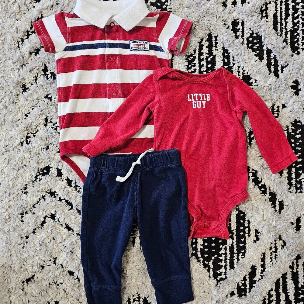 Carter's Baby Boy 3 piece Long Sleeve and Polo Bodysuit with Joggers 6 mos.